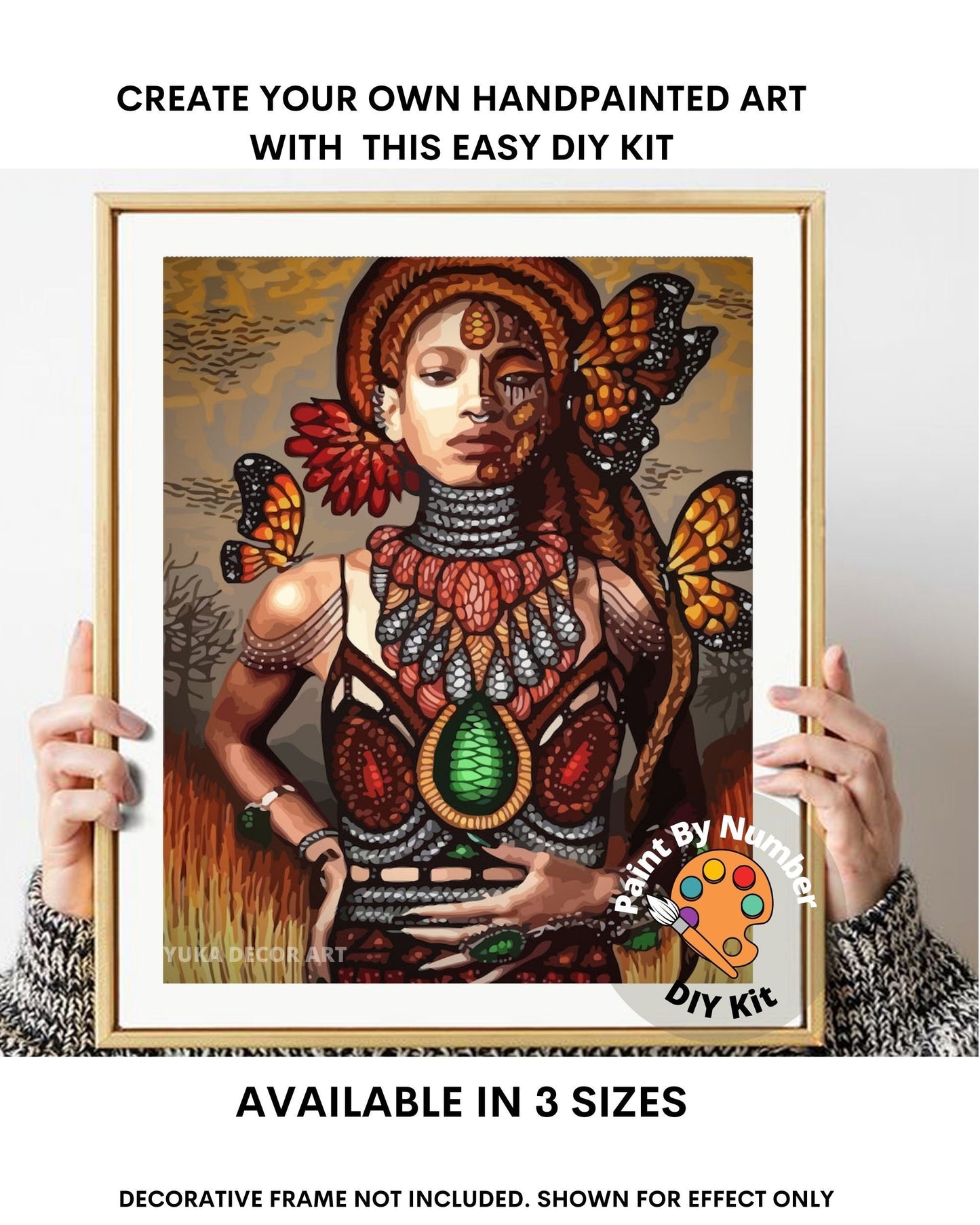 African Woman PAINT by NUMBER Kit for Adults , DIY Beginners Acrylic Paint Kit , Living Room Wall Art Decor Gift