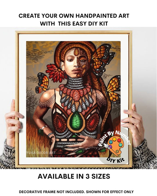 African Woman PAINT by NUMBER Kit for Adults , DIY Beginners Acrylic Paint Kit , Living Room Wall Art Decor Gift