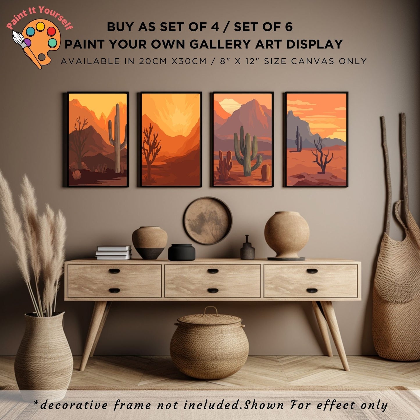 Boho Cactus PAINT by NUMBER Kit Adult, Bundle Set of 2 / 3 / 4 / 6 kits , Rustic Desert Midwest Art  Easy Beginner Acrylic Painting DIY Kit