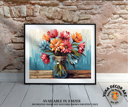 Floral PAINT by NUMBERS Kit Adults Flowers In Mason Jar Rustic Bouquet DIY Painting Easy Beginners Canvas Wall Art Birthday Gift Mom Wife