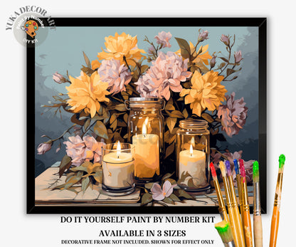 Spring Flowers PAINT by NUMBER Kit Adult, Mason Jar Bouquet Art , Beginner Acrylic Painting DIY Kit , Decor Gift for Best friend Girlfriend