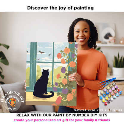 Black Cat PAINT by NUMBER Kit Adult Painting DIY Color by Numbers Kit Easy Beginners Canvas Art Birthday Gift For Mom Wife Girlfriend Friend