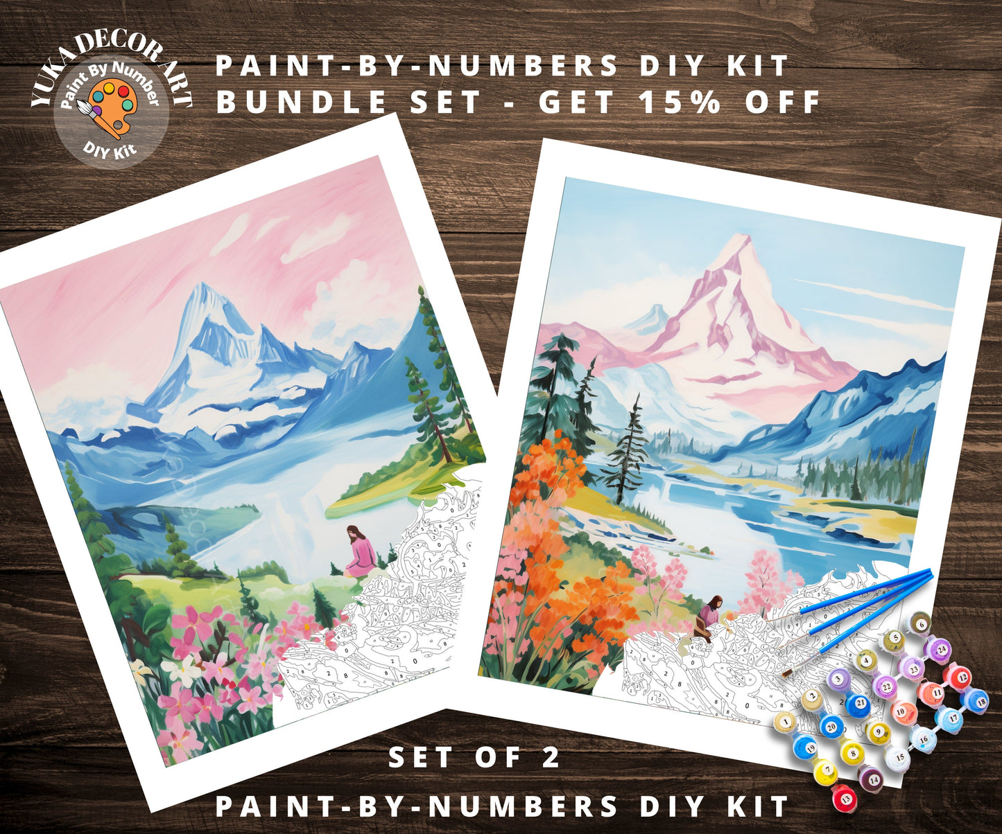 PAINT by NUMBERS Kit Adult | Mountain Flowers Pastel Colors Landscape Minimalist DIY Painting Beginners Acrylic Paint Kit Gift For Grandma