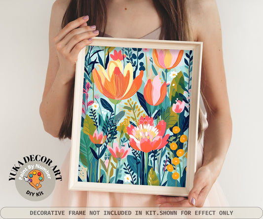 WildFlowers PAINT by NUMBER Kit for Adults  Spring Flowers Painting Easy Beginners Acrylic Paint DIY Kit Wall Art Gift Mom