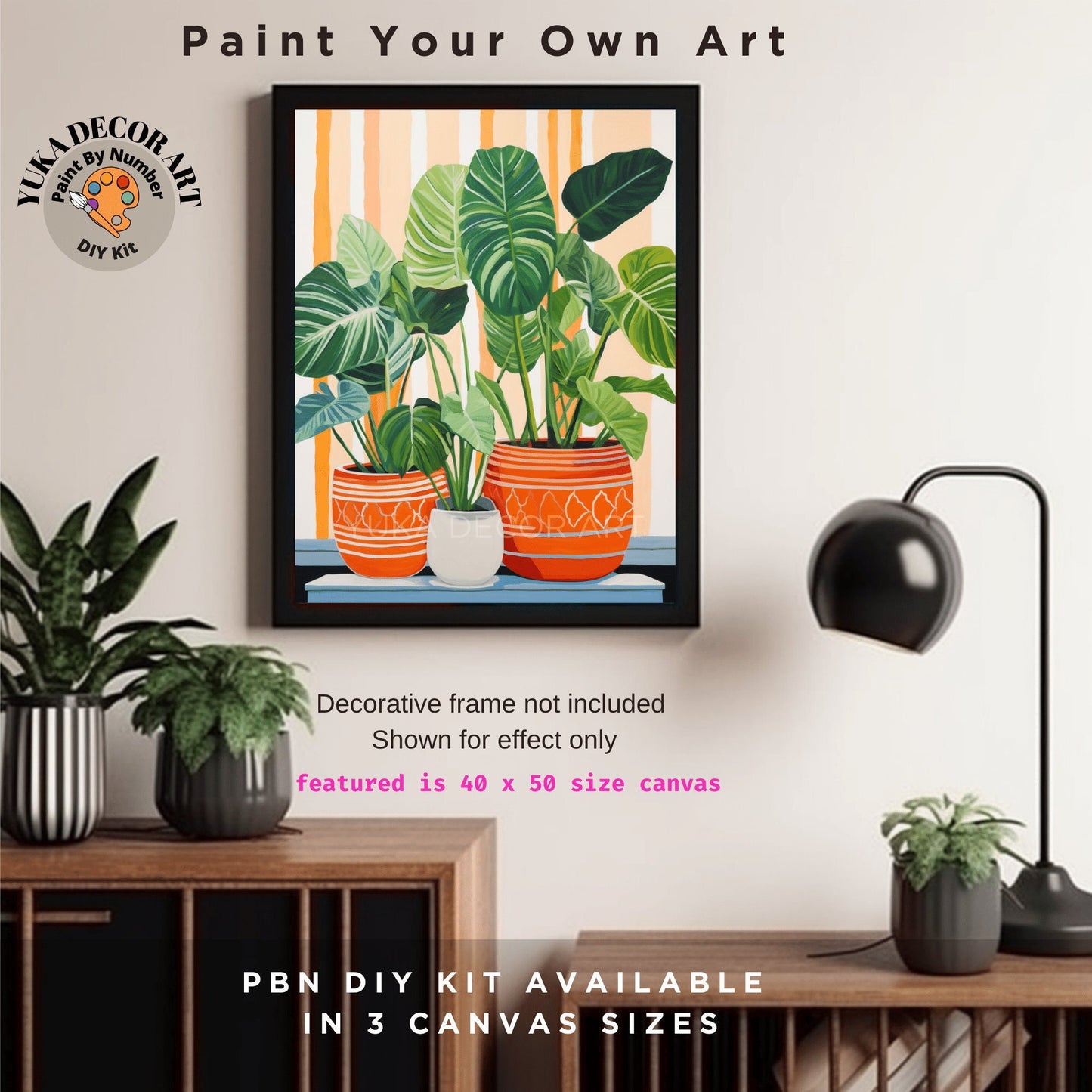 HousePlants PAINT by NUMBERS Kit Adult Boho Rustic Orange Minimalist Wall Art Easy Beginner DIY Painting Kit Gift Mom Dad