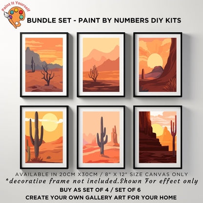 Desert Minimalistic PAINT by NUMBER Kit Adult, Bundle Set of 2 / 3 / 4 / 6 kits , Midwest Rustic Art Easy Beginner Acrylic Painting DIY Kit