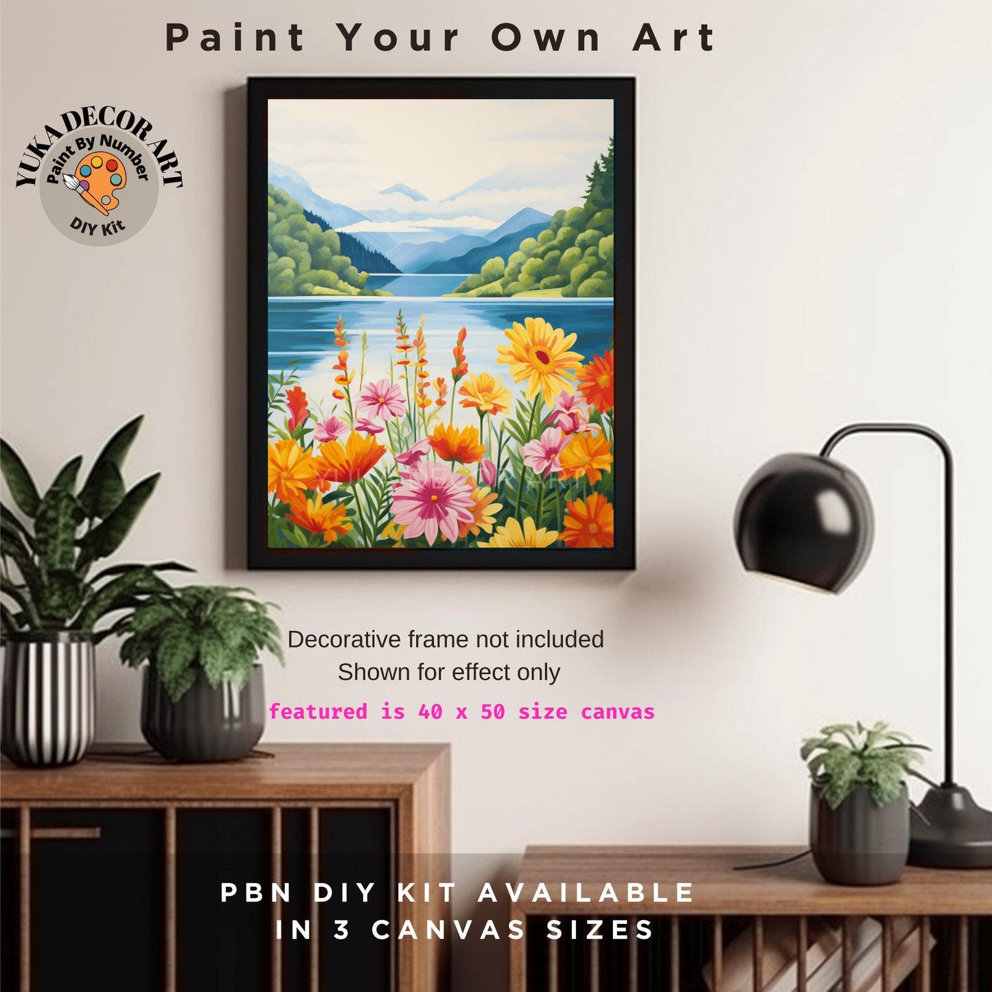 Wildflowers PAINT by NUMBER Kit Adult Mountain Landscape Modern Art Easy Beginner Acrylic Painting DIY Canvas Craft Kits Gift Idea For Mom