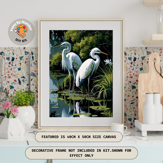 Bird PAINT by NUMBERS Kit for Adult White Herons DIY Paint Kit Vintage Style Easy Beginner Acrylic Painting Home Decor Birthday Gift Mom