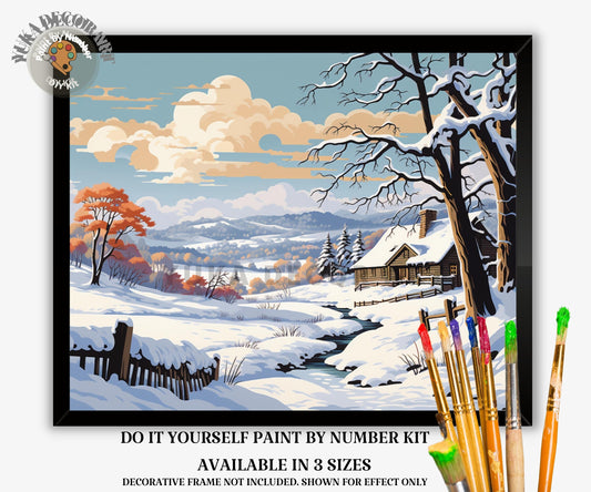 Vintage Style PAINT by NUMBERS Kit Adult Snow Winter Landscape Valley  Art Easy Beginner Oil Painting DIY Kit Mom Dad Birthday Holiday Gift