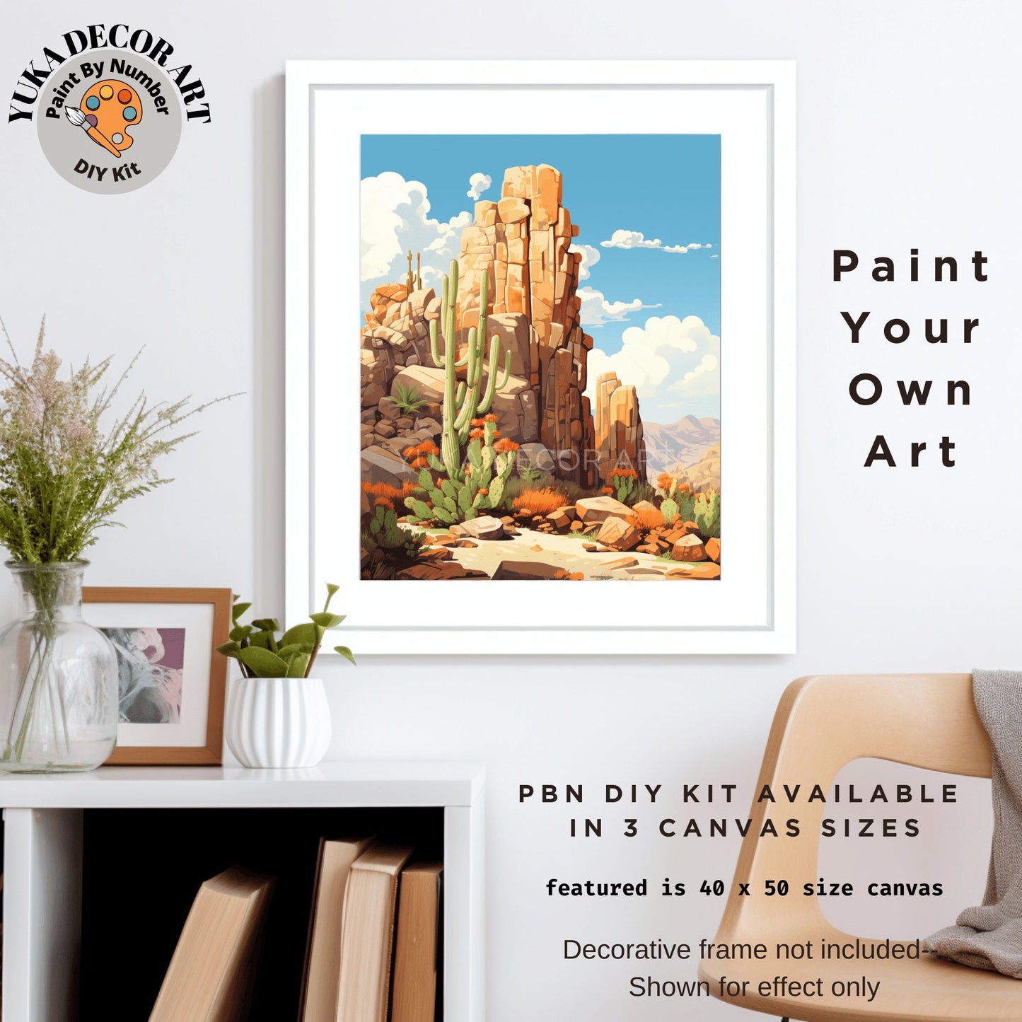Desert PAINT by NUMBER Kit Adult Cactus Landscape Painting Easy Beginners  DIY Painting Kit Midwest Ranch Decor Housewarming Gift for Mom