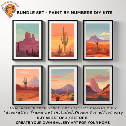 Minimalistic PAINT by NUMBER Kit Adult, Bundle Set of 2 / 3 / 4 / 6 kits , Midwest Boho Desert Art Easy Beginner Acrylic Painting DIY Kit