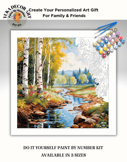 Mountain Stream PAINT by NUMBER Kit for Adult Forest River Landscape Easy Beginner Acrylic Painting DIY Kits Art Canvas Gift For Mom Dad