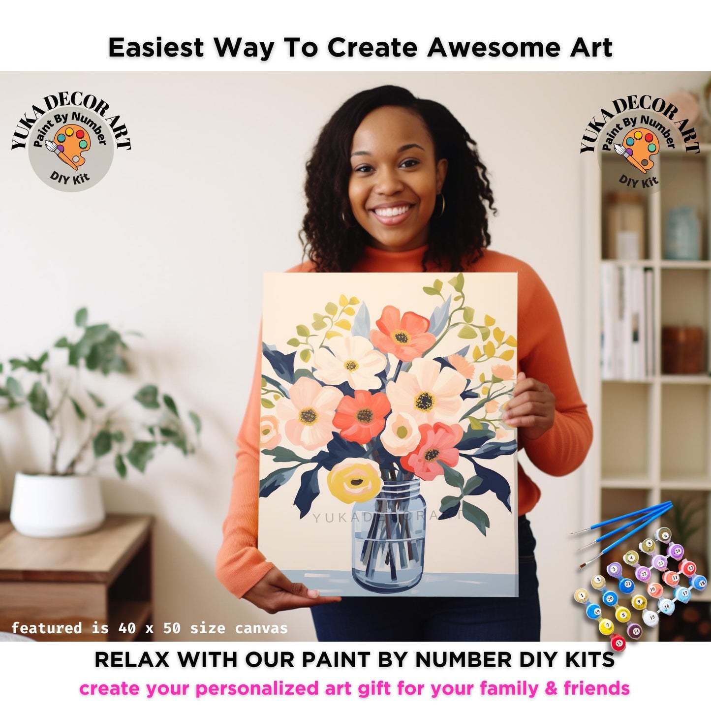 Country Chic Flower PAINT by NUMBER Kit Adult Painting Still Life Floral DIY by Numbers Art Easy Beginners ,Birthday Gift For Mom Girlfriend