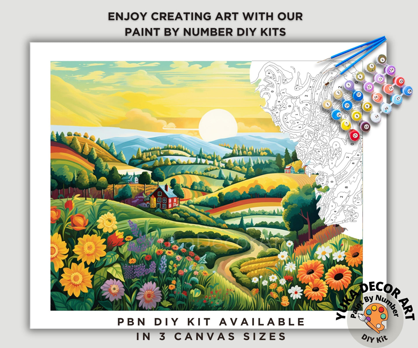 Mountain Valley PAINT by NUMBERS Adult DIY Kit  Sunrise Colorful Naive Art Easy Beginner Acrylic Painting Kit Thanksgiving Gift For Mom Dad