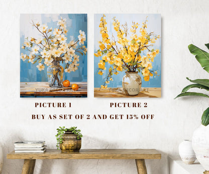 Yellow Flowers PAINT by NUMBER Kit Adults | Set Of 2 | WildFlowers DIY Painting Easy Beginners Hobby Kit Wall Art Birthday Gift Girlfriend