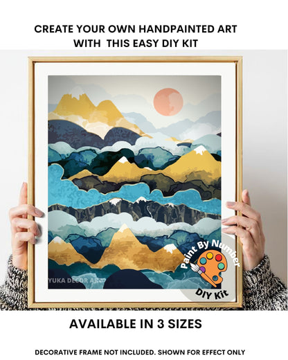 Abstract Mountain PAINT by NUMBER Kit for Adults , Sunrise Scene ,Easy DIY Beginners Acrylic Paint Kit ,Living Bedroom Wall Art Decor