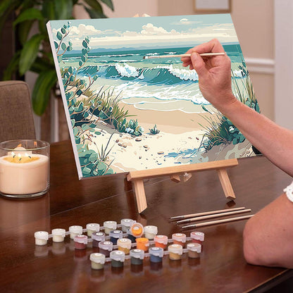 Sand Beach PAINT by NUMBERS Kit for Adult & Kids, Seashore Waves Beach DIY Painting , Easy Beginner Acrylic Painting Kit,Home Decor Gift