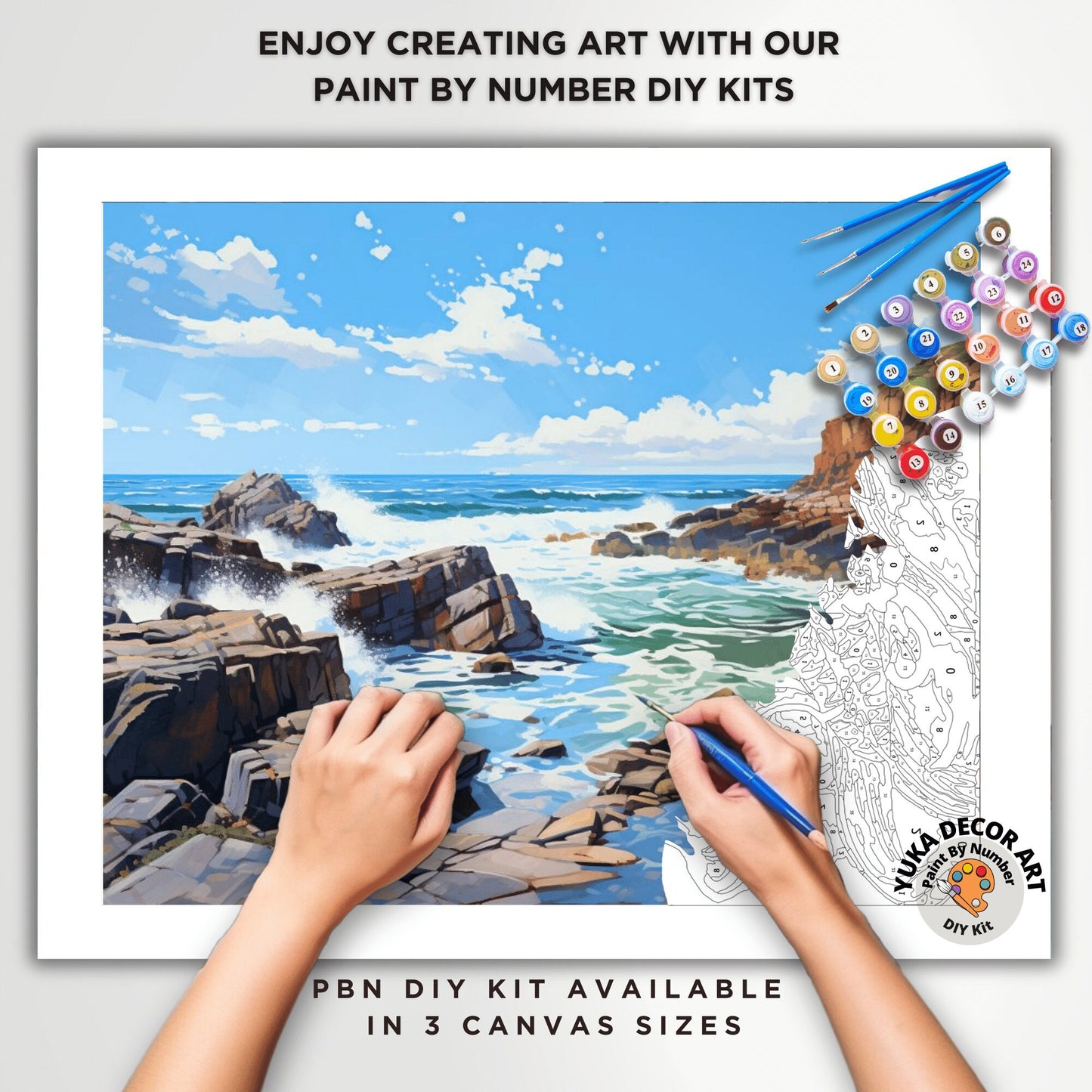 Rocky Seascape PAINT by NUMBER DIY Kit Adult Scenic Coastal Art Easy Beginner's Oil Painting Canvas Hobby Set Wall Art Gift For Dad Grandpa