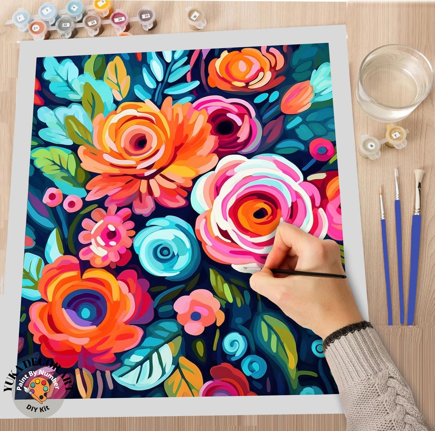 Flowers PAINT by NUMBER Kit for Adults  Roses Floral Painting Easy Beginners Acrylic Paint DIY Kit Wall Art Decor Gift Mom