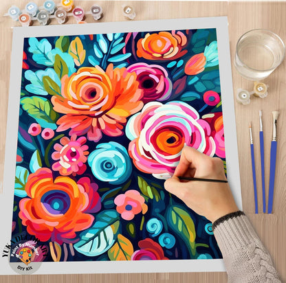 Flowers PAINT by NUMBER Kit for Adults  Roses Floral Painting Easy Beginners Acrylic Paint DIY Kit Wall Art Decor Gift Mom