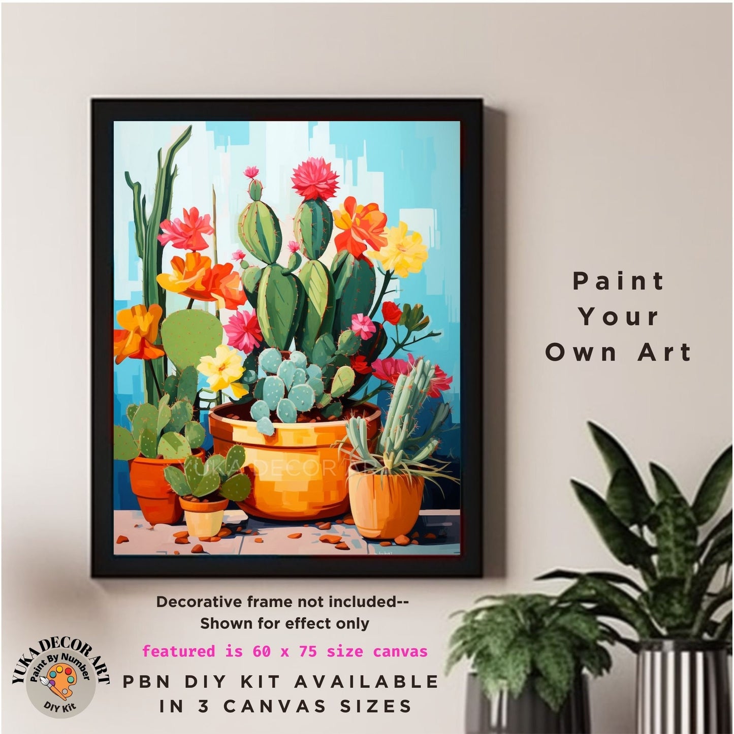 PAINT by NUMBERS Kit for Adults Minimalist Vibrant Cactus Art Easy Beginners Colorful DIY Paint Kit Anniversary Gift Mom Girlfriend Mom Aunt