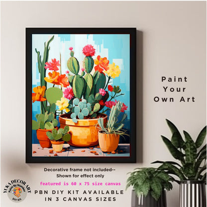 PAINT by NUMBERS Kit for Adults Minimalist Vibrant Cactus Art Easy Beginners Colorful DIY Paint Kit Anniversary Gift Mom Girlfriend Mom Aunt