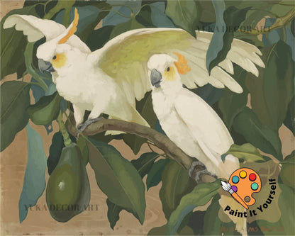 Sulphur Crest White Cockatoo PAINT by NUMBER Premium DIY Paint Kit Adult , Vintage Style Easy Beginner Painting Gift