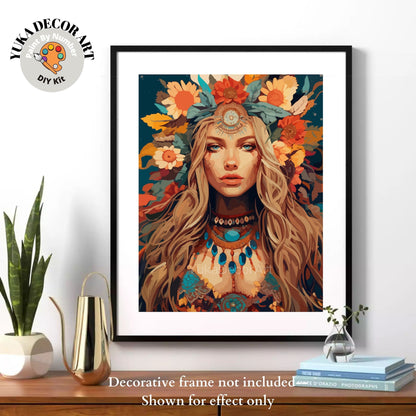 Boho Flower Woman PAINT by NUMBERS DIY Kit Gift Adults Easy Beginners Painting Kit Home Decor Art Bday Gift Girlfriend Wife