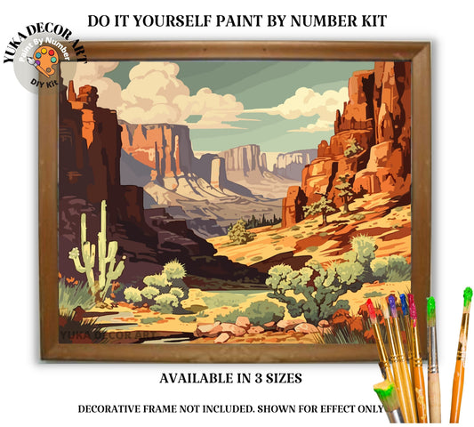 Grand Canyon PAINT by NUMBER Kit Adult Desert Landscape Painting Easy Beginners DIY Paint Kit Cabin Decor Vintage Decor Art Gift Dad Grandpa