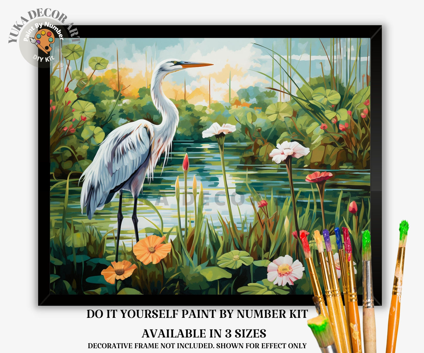 White Heron PAINT by NUMBER Kit Kids Adult Painting DIY by Numbers Easy Beginners Birthday Gift For Her Mom Grandmother Wall Art Home Decor
