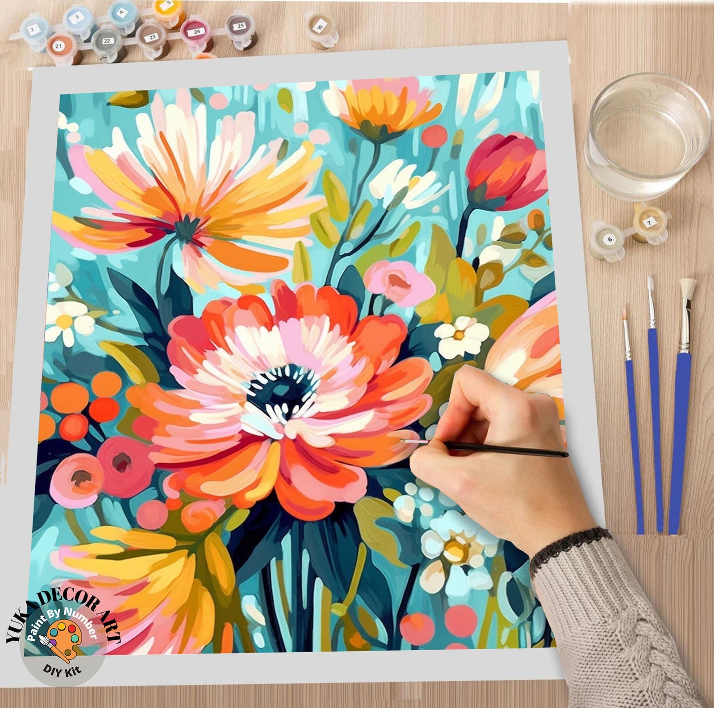 Spring Flowers PAINT by NUMBERS Kit for Adults  Modern Freestyle Art Easy Beginner Acrylic DIY Paint Kit Art Gift for Mom