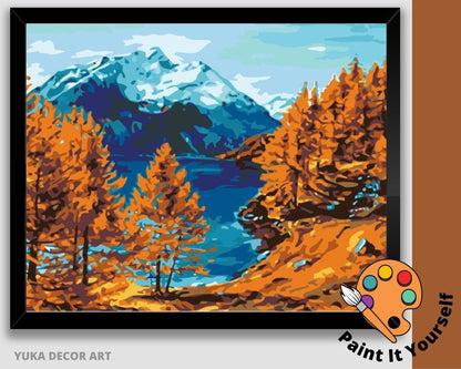 Mountain  View PAINT by NUMBERS Kit for Adult & Kids,Fall Foliage Landscape ,Easy Beginner Acrylic Painting Kit,Wall Art , Hobby Gift