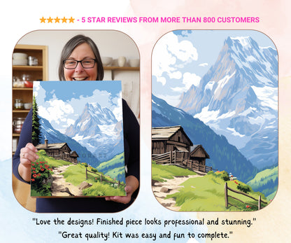 Mountain Cottage Paint by Number Kit DIY Adult Painting Hobby Easy Beginners Birthday Gift for Dad Grandfather Christmas Gift Mom Grandma