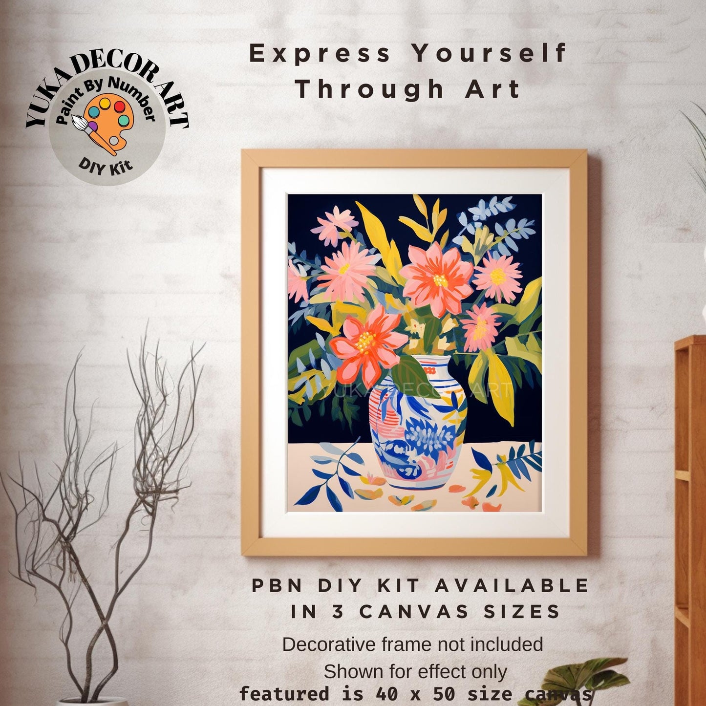 Rustic Floral PAINT by NUMBER Kit Adult DIY by Numbers Easy Beginners Painting Flower Bouquet Vase | Holiday Gift For Mom Aunt Girlfriend