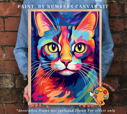Modern PAINT by NUMBER Kit Adult , Cat in Window , Multicolor Cat Illustration Poster, DIY Beginners Paint Kit , Wall Decor , Sip & Paint