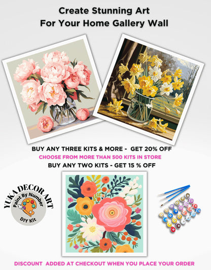 Spring Flowers In Vase PAINT by NUMBER Kit Adults Still Life Vintage Style DIY Painting Easy Beginners Wall Art Housewarming Gift Mom Sister