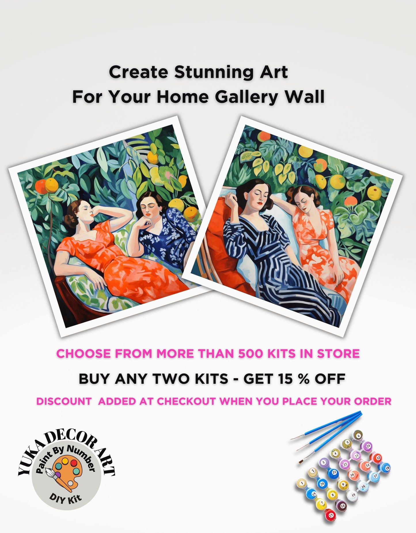 Matisse Style Garden Women PAINT by NUMBER DIY  Kit Adult, Colourful Wall Art Decor Idea Easy To Do Canvas Painting Gift For Friend Bestie