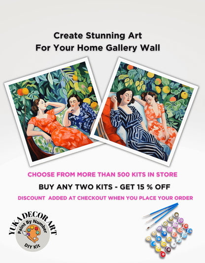 Matisse Style Garden Women PAINT by NUMBER DIY  Kit Adult, Colourful Wall Art Decor Idea Easy To Do Canvas Painting Gift For Friend Bestie