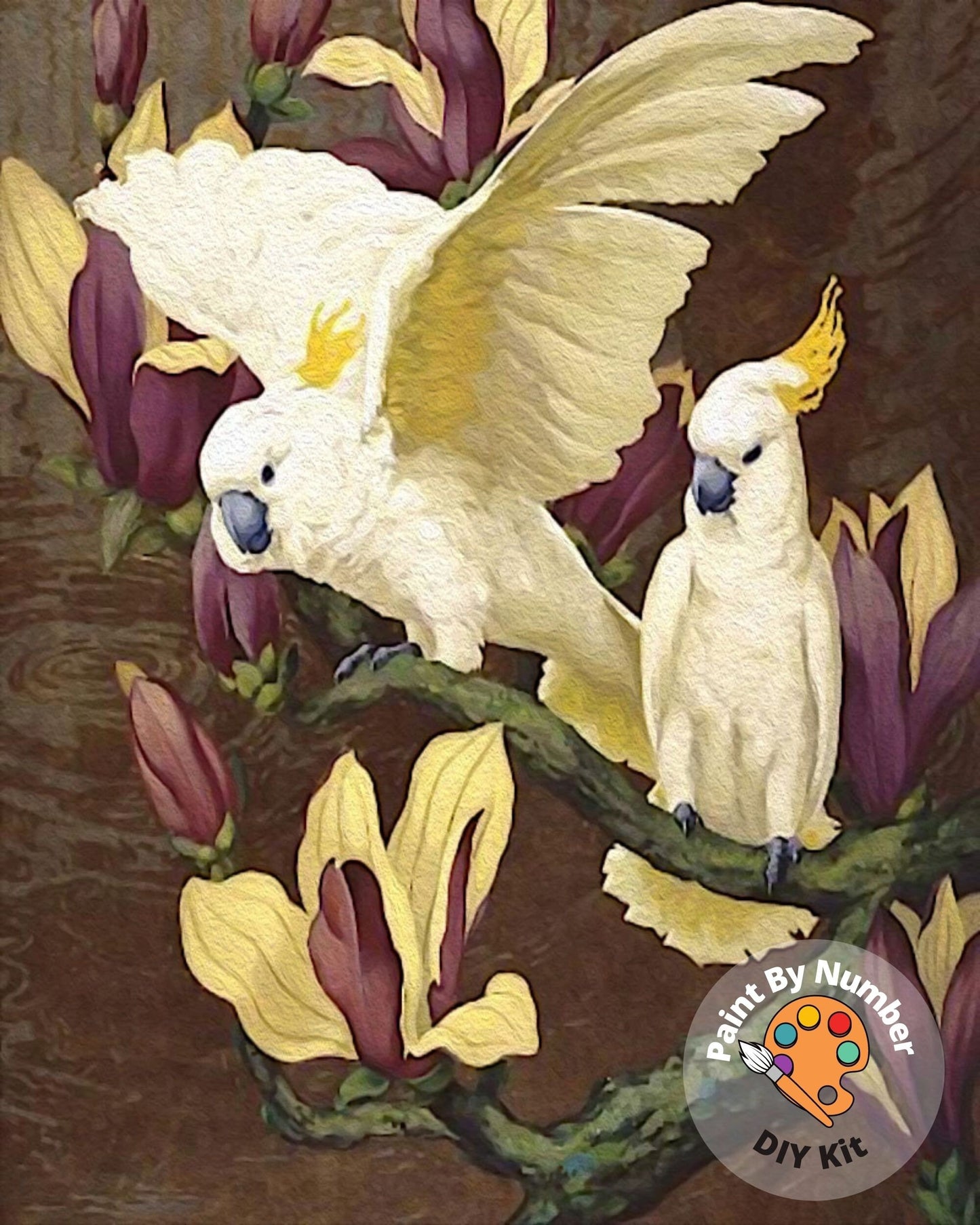 Yellow Cockatoo PAINT by NUMBER Premium DIY Paint Kit Adult , Tropical Garden Vintage Style Easy Beginner Painting Gift