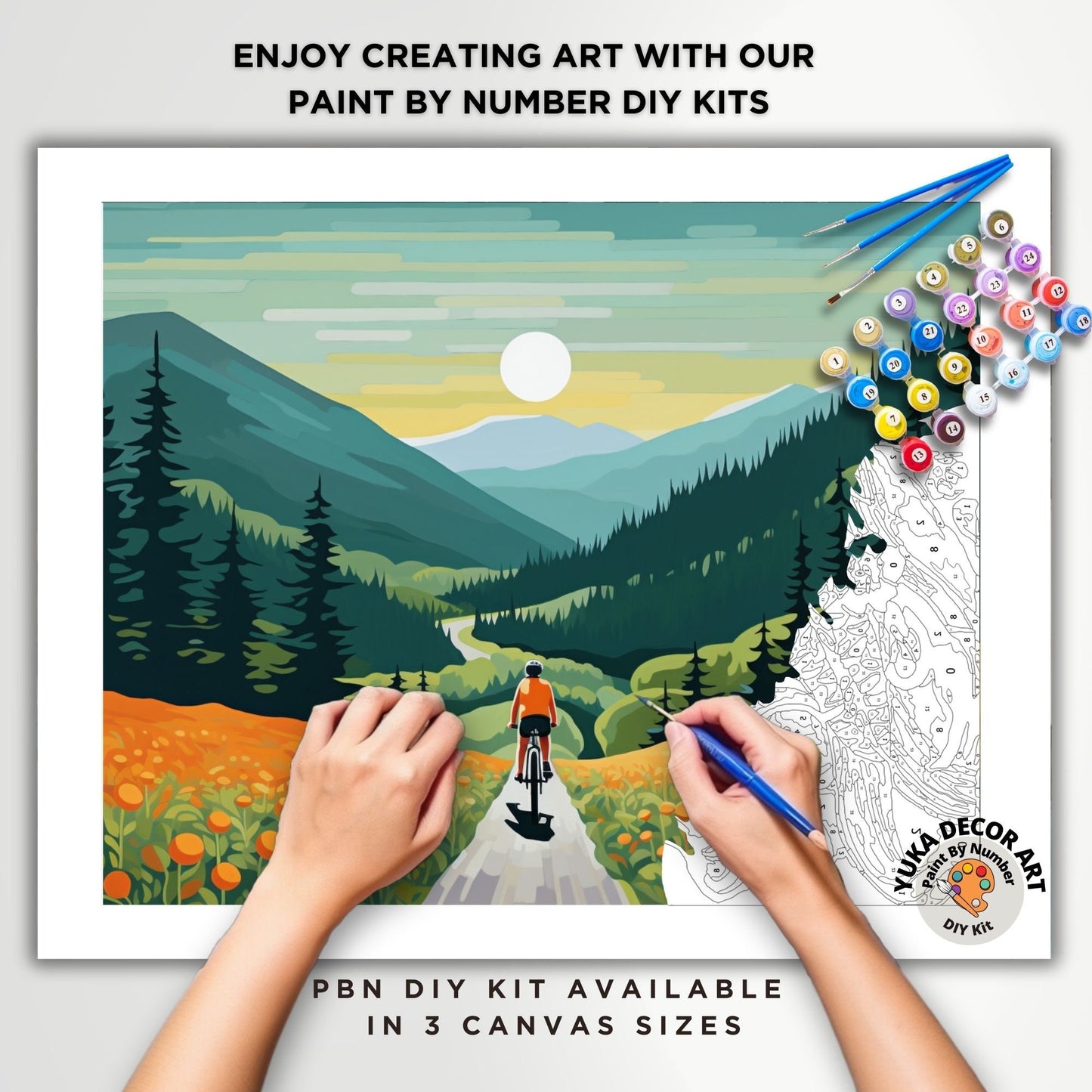 Adult PAINT by NUMBERS Kit Cyclist In Mountain Valley Landscape Minimalist DIY Art Easy Beginner Painting Birthday Custom Gift Mom Sister