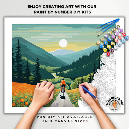 Adult PAINT by NUMBERS Kit Cyclist In Mountain Valley Landscape Minimalist DIY Art Easy Beginner Painting Birthday Custom Gift Mom Sister