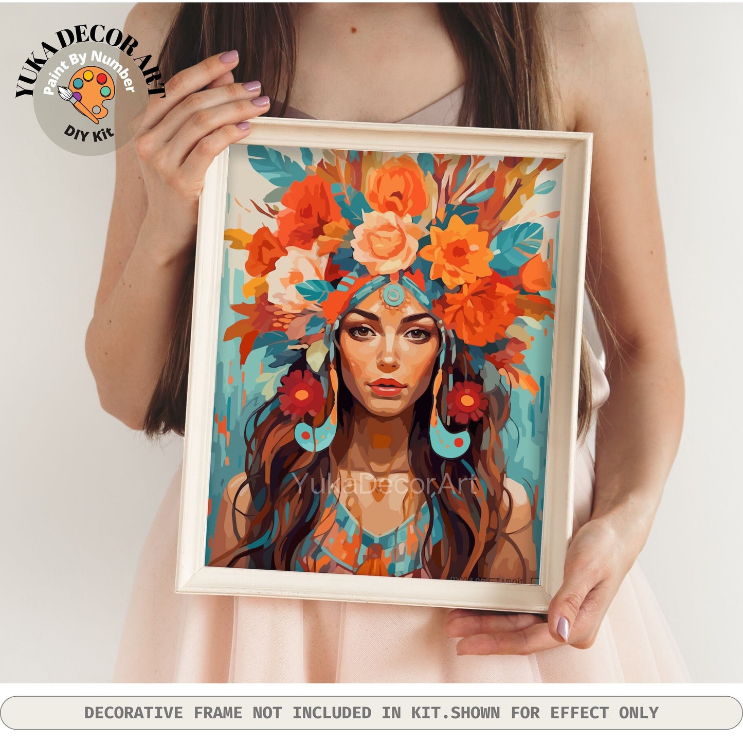 Woman Boho Flower PAINT by NUMBERS DIY Kit For Adults Easy Beginner's Painting Kit Home Decor Wall Art Gift Housewarming | Code: WO2307106
