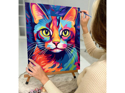 Modern PAINT by NUMBER Kit Adult , Cat in Window , Multicolor Cat Illustration Poster, DIY Beginners Paint Kit , Wall Decor , Sip & Paint