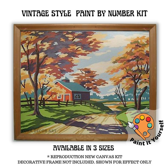 Autumn Inspired PAINT by NUMBER Kit for Adult , DIY Nature Vintage Style Art , Easy Beginner Acrylic Painting Kit,Vintage Decor Gift