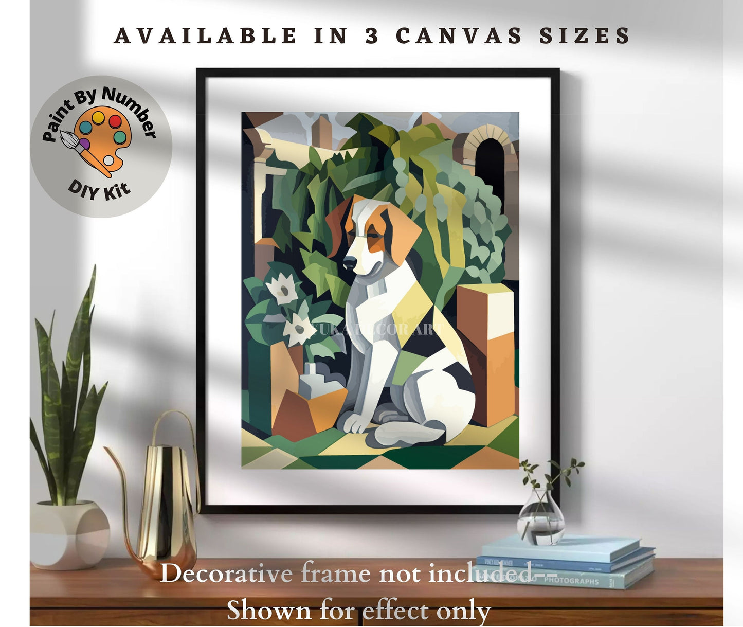 Dog PAINT by NUMBER Adult Kit ,Pet Dog portrait Foliage Plants ,Artist DIY Beginners Acrylic Paint Canvas Kit ,Wall Decor Gift