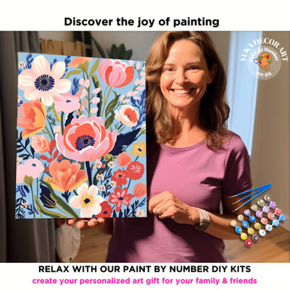 PAINT by NUMBER Kit Adult Garden Flowers Vintage Spring Colourful Wall Art Easy Beginner Acrylic Paint DIY Kit Mom Dad Gift
