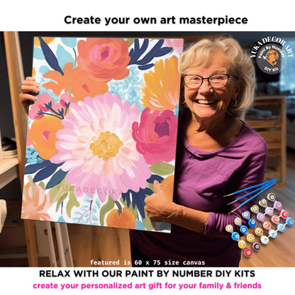 Pastel Pink Flowers PAINT by NUMBERS Kit Adult Floral Garden Art Canvas Easy Beginner DIY Paint Kit Hobby Apartment Decor Gift For Mom Aunt