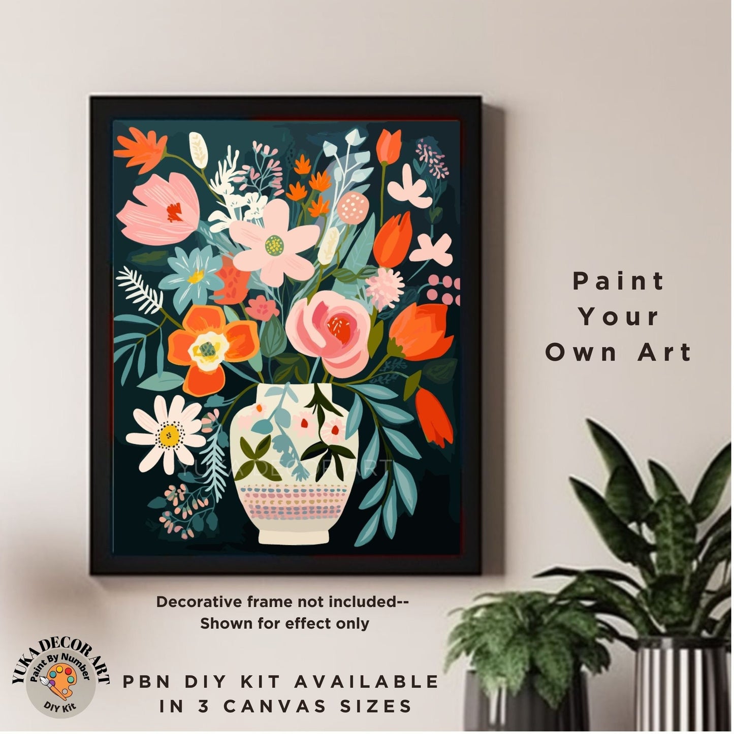 Floral Modern PAINT by NUMBER Kit for Adults Still life Vase Flowers DIY Easy Beginners Painting Kit Matisse Style Art Gift