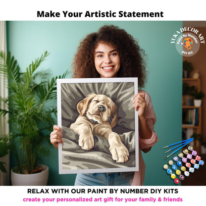 Cute Puppy PAINT by NUMBER Kit Adult Painting DIY Coloring by Numbers Set Easy Beginners Birthday Gift For Kids Holiday Activity Kit