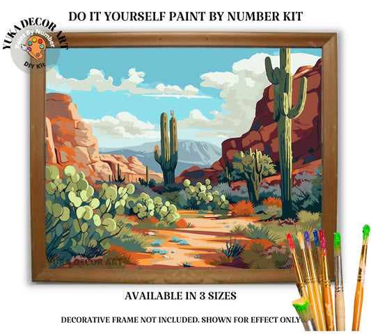 Cactus PAINT by NUMBER Kit Adult Desert Midwest Landscape Painting Easy Beginners DIY Paint Kit Cabin Decor Vintage Theme Desert Art Gift